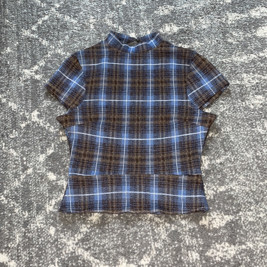 Urban Outfitters Xs Plaid Open Back Mock Neck Top